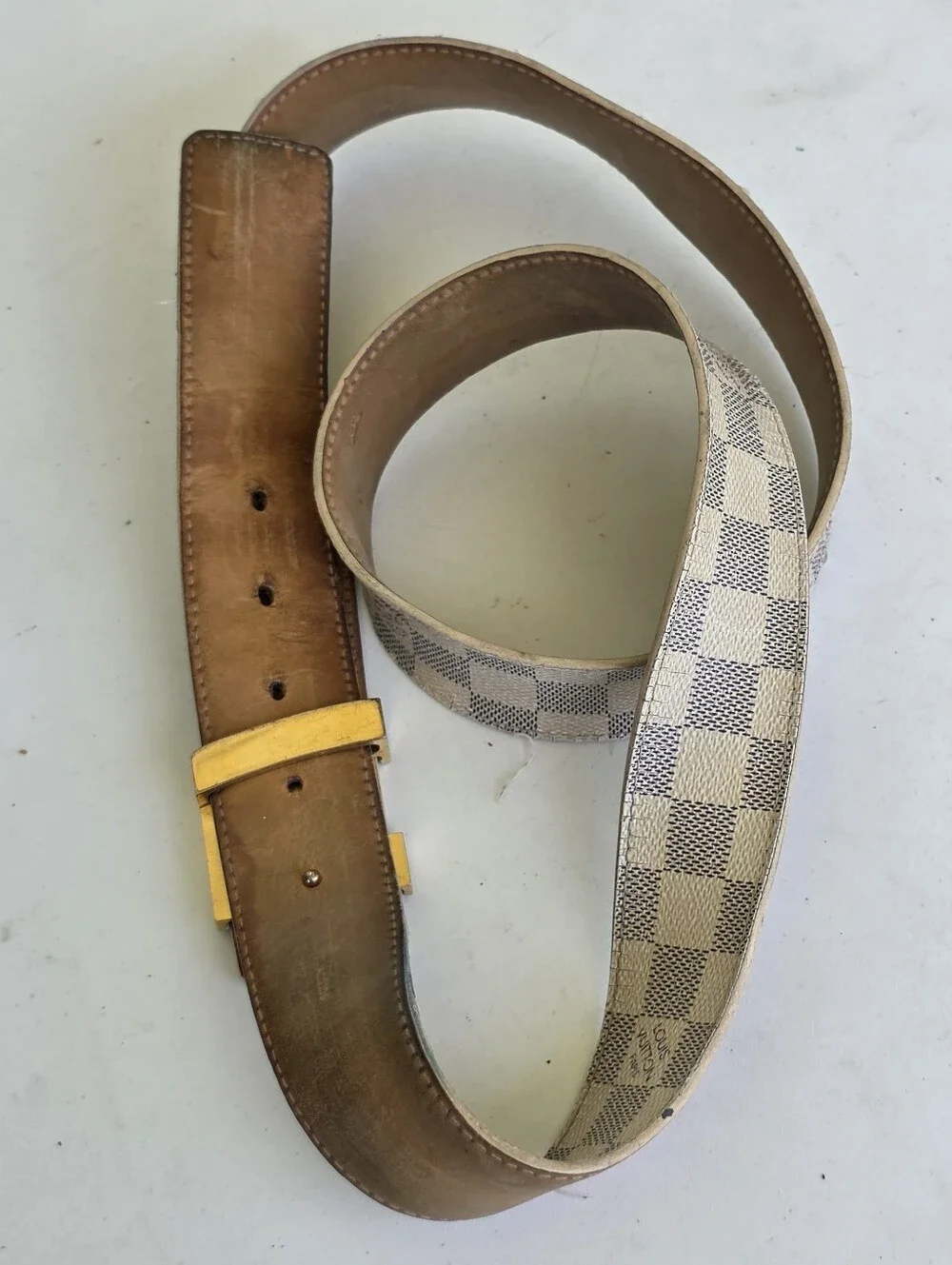 Authentic Louis Vuitton Damier Azur LV Initials Belt Gold Buckle Unisex